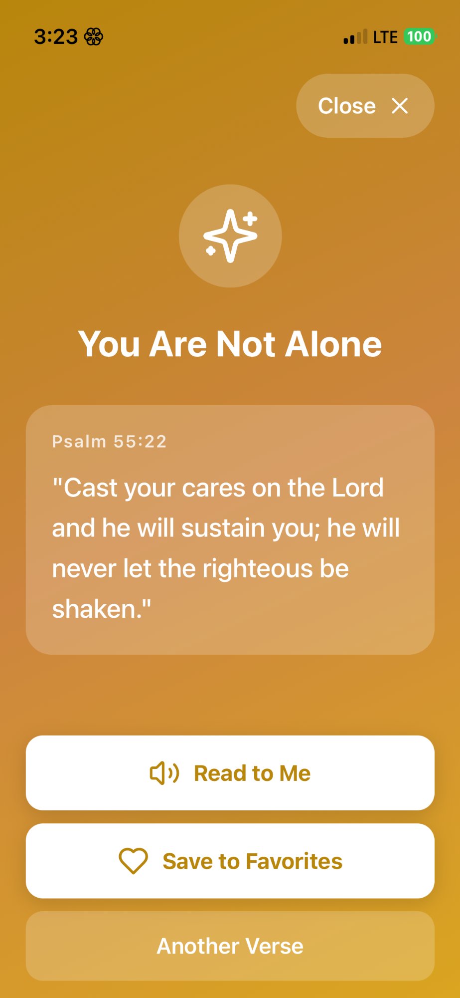 You Are Not Alone comfort screen